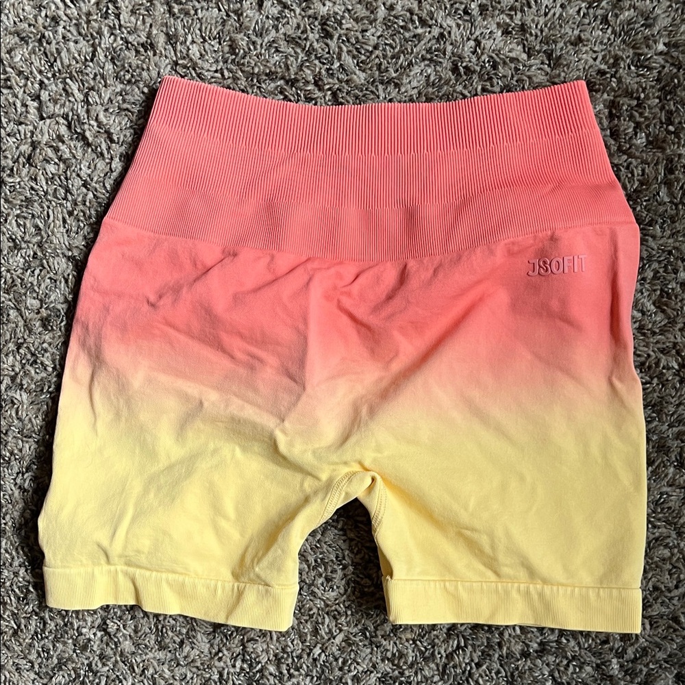 Jofit Women's Ombre Bike Shorts - Coral and Yellow